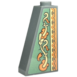 Slope 75 2 x 1 x 3 - Hollow Stud with Wallpaper, Orange and Tan Vines, Leaves and Ornamental Geometric Border on Sand Green Background Pattern (Sticker) - Set 40579 Slope 75 2 x 1 x 3 - Hollow Stud with Wallpaper, Orange and Tan Vines, Leaves and Ornamental Geometric Border on Sand Green Background Pattern (Sticker) - Set 40579