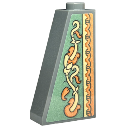 Деталь LEGO 4460bpb013 Slope 75 2 x 1 x 3 - Hollow Stud with Wallpaper, Orange and Tan Vines, Leaves and Ornamental Geometric Border on Sand Green Background Pattern (Sticker) - Set 40579