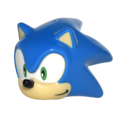Деталь LEGO 27456pb01 Minifigure, Head, Modified Hedgehog, Sonic with Molded Tan Face and Inner Ears and Printed Bright Green Eyes on White Background, Black Nose and Grin to Left Pattern