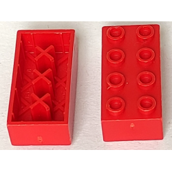 Minitalia Brick 2 x 4 with Bottom X Supports - Red