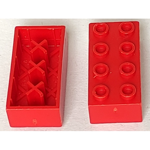 Деталь LEGO 3001miA Minitalia Brick 2 x 4 with Bottom X Supports - Red