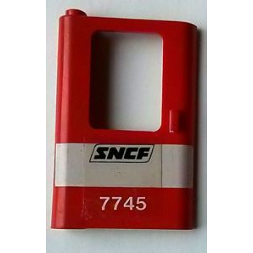 Деталь LEGO 4181pb041 Door 1 x 4 x 5 Train Left, Thin Support at Bottom with White Stripe and 'SNCF 7745' Pattern (Sticker) - Set 7745