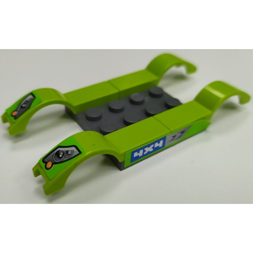 Деталь LEGO BA312pb02 Stickered Assembly 9 x 4 with Headlights, '4x4' and Air Intake Pattern on Both Sides (Stickers) - Set 8663 - 1 Plate 4 x 4, 4 Vehicle, Mudguard 1 x 4 1/2