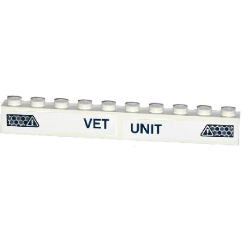 Деталь LEGO 6111pb025 Brick 1 x 10 with 'VET UNIT' and Danger Signs with Exclamation Mark Pattern (Stickers) - Set 75917