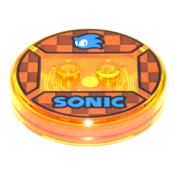 Dimensions Toy Tag 4 x 4 x 2/3 with 2 Studs and Trans-Orange Bottom with Blue Sonic Head and 'SONIC' on Dark Orange and Reddish Brown Checkered Background Pattern (Sonic the Hedgehog) Dimensions Toy Tag 4 x 4 x 2/3 with 2 Studs and Trans-Orange Bottom with Blue Sonic Head and 'SONIC' on Dark Orange and Reddish Brown Checkered Background Pattern (Sonic the Hedgehog)