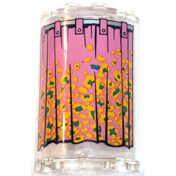Cylinder Half 2 x 4 x 5 with 1 x 2 Cutout with Dark Pink Curtain with Bright Light Orange and Dark Turquoise Flowers and Silver Rail Pattern (Sticker) - Set 41427 Cylinder Half 2 x 4 x 5 with 1 x 2 Cutout with Dark Pink Curtain with Bright Light Orange and Dark Turquoise Flowers and Silver Rail Pattern (Sticker) - Set 41427