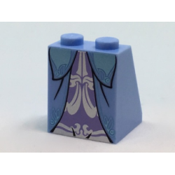 Slope 65 2 x 2 x 2 with Bottom Tube with Minifigure Dress / Skirt / Robe, Layered with Ornate Light Blue Trim and Lavender Panel with Silver Trim Pattern