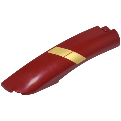 Деталь LEGO 77180pb01 Wedge 10 x 2 x 2 Left with Dark Orange Angled Line on Gold Background Pattern (Sticker) - Set 76210