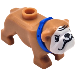 Dog, Bulldog with Molded Blue Collar and Printed Black Eyes, Nose, Mouth, Teeth and Forehead Wrinkles, and White Muzzle Pattern (Ripper)