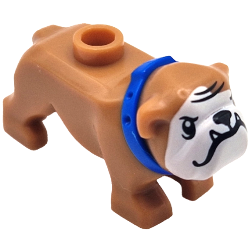 Деталь LEGO 65388pb04 Dog, Bulldog with Molded Blue Collar and Printed Black Eyes, Nose, Mouth, Teeth and Forehead Wrinkles, and White Muzzle Pattern (Ripper)