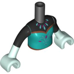 Torso Mini Doll Girl Black Top, Necklace, Dark Turquoise Dress with Magenta Diamonds and Silver Filigree Pattern, Light Aqua Arms with Hands with Black Sleeves