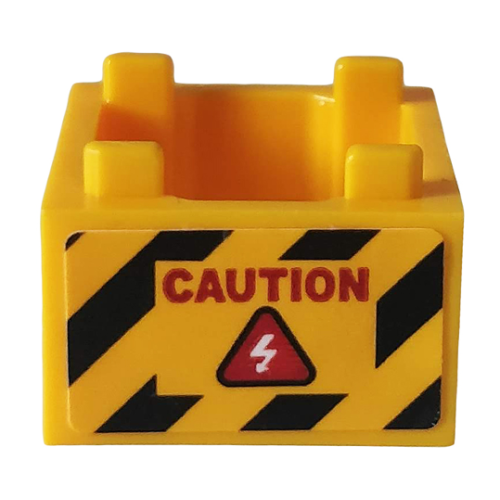 Деталь LEGO 35700pb04 Container, Box 2 x 2 x 1 - Top Opening with Flat Inner Bottom with Red 'CAUTION' and Danger Stripes Pattern on Both Sides (Stickers) - Set 76162