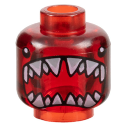 Minifigure, Head Alien with Black Eyes, Large Open Shark Mouth with Sharp Teeth Parted Pattern
