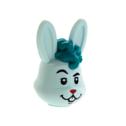 Minifigure, Head, Modified Bunny Rabbit with Dark Turquoise Curly Hair, Magenta Nose Pattern Minifigure, Head, Modified Bunny Rabbit with Dark Turquoise Curly Hair, Magenta Nose Pattern