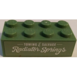 Brick 2 x 4 with 'TOWING & SALVAGE' and 'Radiator Springs' Pattern (Sticker) - Set 8677