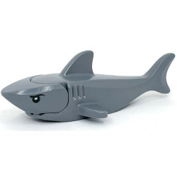 Shark with Rounded Nose and Debossed Gills with Black Eyes with Eyelids and White Partial Circle Pupils Pattern - Dark Bluish Gray