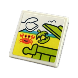 Road Sign 2 x 2 Square with Open O Clip with Minidoll Hand, Coral Crab, Lime Apple and Trash Can Pattern (Sticker) - Set 41712