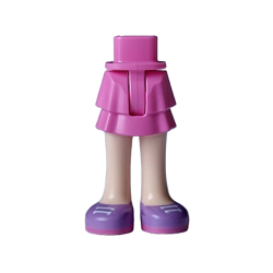Mini Doll Hips and Skirt Layered with Molded Light Nougat Legs and Printed Medium Lavender Shoes with White Laces and Dark Pink Soles Pattern - Thin Hinge