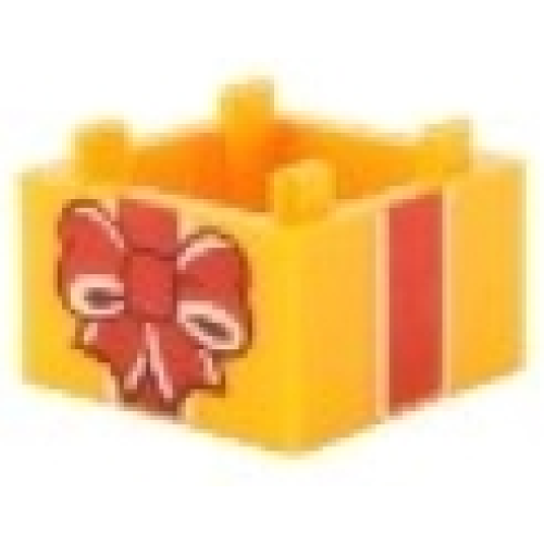 Деталь LEGO 2821pb04 Container, Box 2 x 2 x 1 - Top Opening with Raised Inner Bottom with Red and White Gift Wrap Bow and Ribbon Pattern