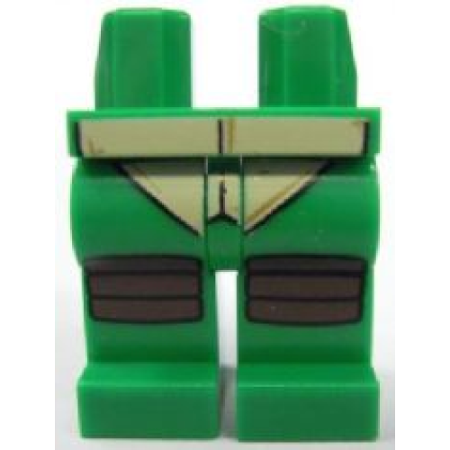 Деталь LEGO 970c00pb0192 Hips and Legs with Turtle Shell and Dark Brown Knee Pads Pattern - Green