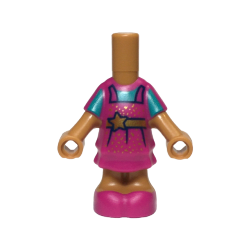 Деталь LEGO 69969pb18 Micro Doll, Body with Molded Magenta Short Layered Dress and Shoes and Printed Dark Turquoise Shirt, Gold Sparkles and Sash with Star Pattern