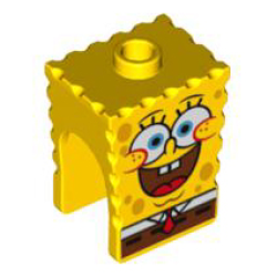 Minifigure, Head, Modified SpongeBob SquarePants with Open Mouth Smile Large Pattern