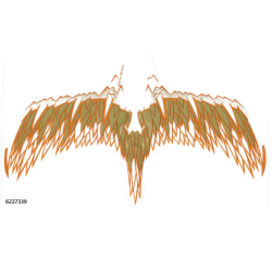 Plastic Wings with Brown, Reddish Brown, and Pearl Gold Feathers on White Background Pattern