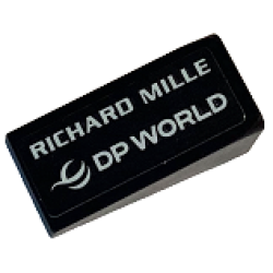 Slope 18 2 x 1 x 2/3 with White 'RICHARD MILLE' and DP WORLD Logo Pattern Model Left Side (Sticker) - Set 76919