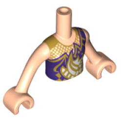Torso Mini Doll Girl Dark Purple and Gold Top Pattern, Light Nougat Arms with Hands