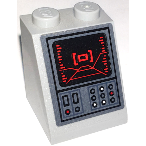 Деталь LEGO 3678bpb125 Slope 65 2 x 2 x 2 with Bottom Tube with Black Head-Up Display (HUD) Screen with Red Lines and Control Panel with Lights and Buttons Pattern (Sticker) - Set 75217