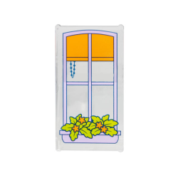 Glass for Window 1 x 4 x 6 with Lavender Frame and Planter, Orange Shade, and Lime Plants with Flowers Pattern