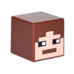 Minifigure, Head, Modified Cube with Pixelated Light Nougat Face and Black Eyes Looking Right Pattern (Minecraft Skin)