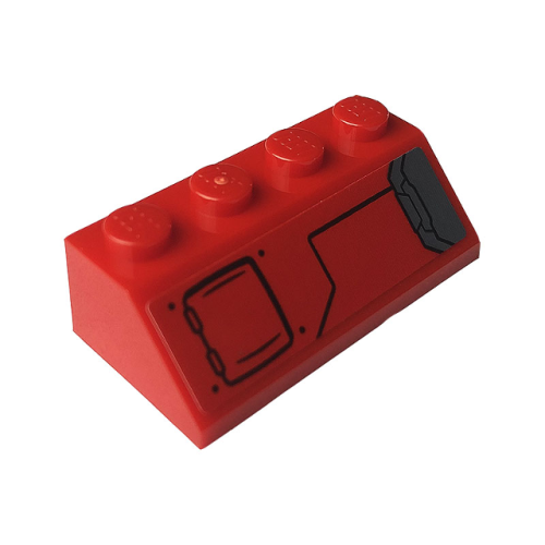 Деталь LEGO 3037pb061R Slope 45 2 x 4 with Red Hatch and Gray Vents Pattern Model Right Side (Sticker) - Set 76150