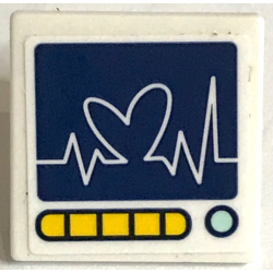 Road Sign 2 x 2 Square with Open O Clip with White Heart Line on Dark Blue Screen and Yellow and Light Aqua Buttons Pattern (Sticker) - Set 41380