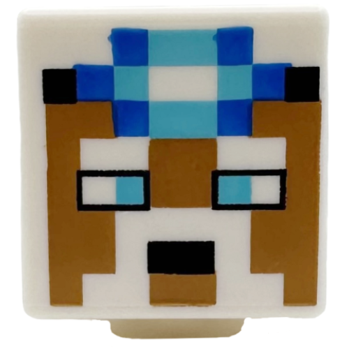 Деталь LEGO 19729pb100 Minifigure, Head, Modified Cube with Pixelated Medium Nougat Face with Eyes, Mouth, Moustache and Beard, Medium Azure and Blue Headlamp, Black Band Pattern