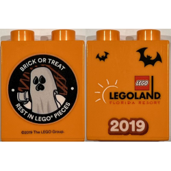 Duplo, Brick 1 x 2 x 2 with Brick Or Treat Rest in LEGO Pieces LEGOLAND Florida Resort 2019, Ghost Minifigure Pattern Duplo, Brick 1 x 2 x 2 with Brick Or Treat Rest in LEGO Pieces LEGOLAND Florida Resort 2019, Ghost Minifigure Pattern