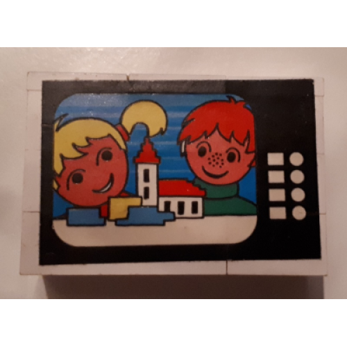 Деталь LEGO BA052pb02 Stickered Assembly 6 x 2 x 3 1/3 with Children and Church on TV Screen Pattern (Sticker) - Set 274-1 - 3 Brick 2 x 4, 3 Brick 2 x 2, 3 Tile 2 x 2