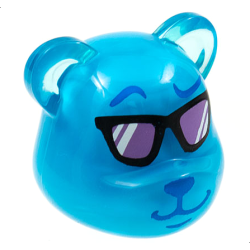 Minifigure, Head, Modified Bear with Molded Dark Azure Core and Printed Blue Eyebrows, Nose and Mouth, Black Sunglasses with Medium Lavender Lenses Pattern Minifigure, Head, Modified Bear with Molded Dark Azure Core and Printed Blue Eyebrows, Nose and Mouth, Black Sunglasses with Medium Lavender Lenses Pattern