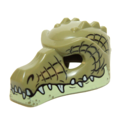 Minifigure, Headgear Mask Crocodile with Teeth, Yellowish Green Lower Jaw and Black Scale Lines Pattern Minifigure, Headgear Mask Crocodile with Teeth, Yellowish Green Lower Jaw and Black Scale Lines Pattern