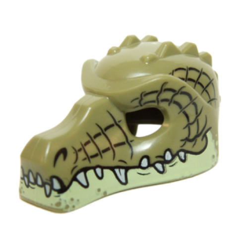 Деталь LEGO 12551pb06 Minifigure, Headgear Mask Crocodile with Teeth, Yellowish Green Lower Jaw and Black Scale Lines Pattern