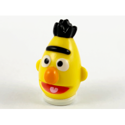 Minifigure, Head, Modified Sesame Street Bert with Black Hair, Orange Nose and Red Mouth Pattern