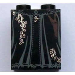Slope 65 2 x 2 x 2 with Bottom Tube with Minifigure Dress / Skirt / Robe, Black Bellatrix Lestrange Silver Vines Pattern Slope 65 2 x 2 x 2 with Bottom Tube with Minifigure Dress / Skirt / Robe, Black Bellatrix Lestrange Silver Vines Pattern