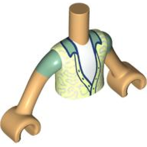 Деталь LEGO FTBpb083c01 Torso Mini Doll Boy Yellowish Green Shirt with Sand Green Collar over White Undershirt Pattern, Medium Tan Arms with Hands with Sand Green Short Sleeves
