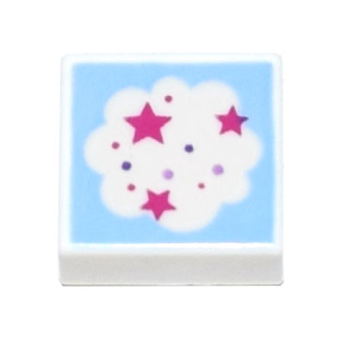 Деталь LEGO 3070pb190 Tile 1 x 1 with Cloud with Magenta Stars on Bright Light Blue Background Pattern