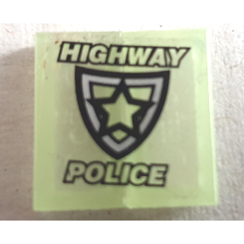 Деталь LEGO BA091pb01 Stickered Assembly 2 x 2 with Police Badge and 'HIGHWAY POLICE' Pattern (Sticker) - Set 8152 - 2 Tile 1 x 2