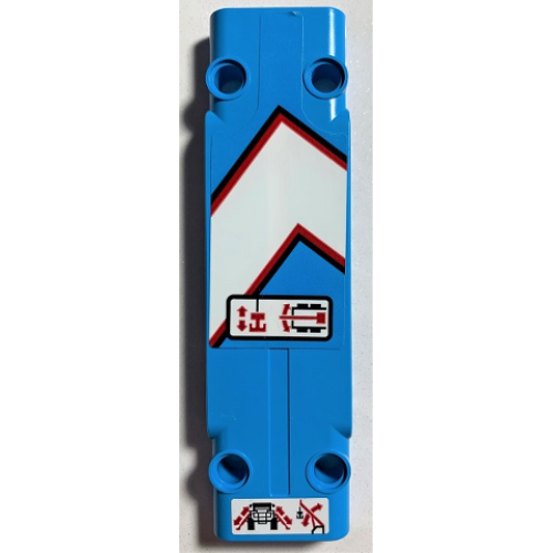 Деталь LEGO 15458pb038R Technic, Panel Plate 3 x 11 x 1 with Black, Red, and White Angled Stripes, Vehicle Controls Pattern Model Right Side (Stickers) - Set 42070