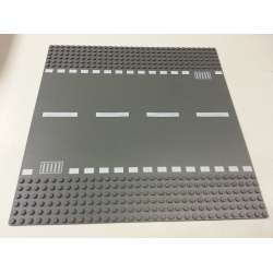 Baseplate, Road 32 x 32 6-Stud Straight with White Dashed Lines and Storm Drain Pattern Baseplate, Road 32 x 32 6-Stud Straight with White Dashed Lines and Storm Drain Pattern