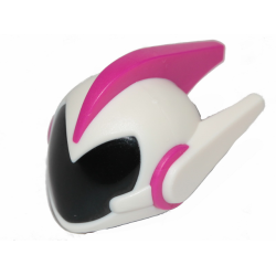 Mini Doll, Headgear Helmet Alien with Two Side Spikes and Top Ridge, White with Black Visor Pattern Mini Doll, Headgear Helmet Alien with Two Side Spikes and Top Ridge, White with Black Visor Pattern