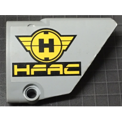 Technic, Panel Fairing #14 Large Short Smooth, Side B with Black and Yellow Hero Factory Symbol and 'HFAC' Pattern (Sticker) - Set 7160 Technic, Panel Fairing #14 Large Short Smooth, Side B with Black and Yellow Hero Factory Symbol and 'HFAC' Pattern (Sticker) - Set 7160