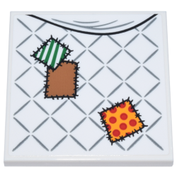 Tile 4 x 4 with Blanket with Silver Lattice and Bright Light Orange, Green, Medium Nougat, and Red Patches with Black Stitches Pattern (Sticker) - Set 76437